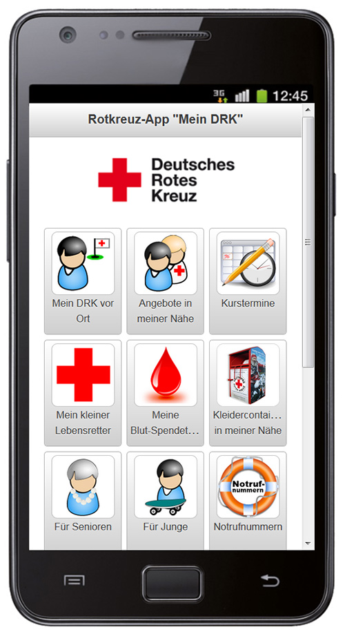 Handy mit Rotkreuz-App Mein DRK