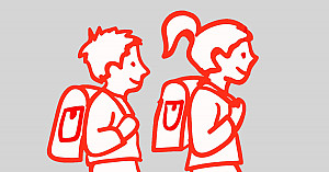 Grafik: Zwei Schulkinder mit Schulranzen