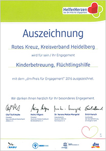 Urkunde Auszeichnung HerferHerzen für Kinderbetreuung und Flüchtlingshilfe