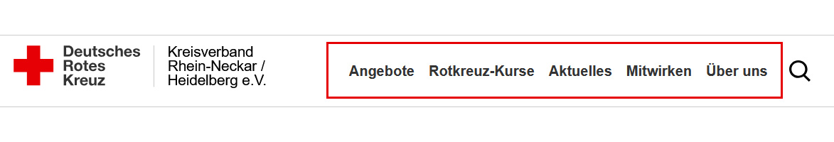 Navigationsbereich der Website mit rot umrandeter Hauptnavigation