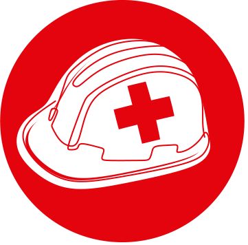 Weißer Bauhelm auf rotem Kreis