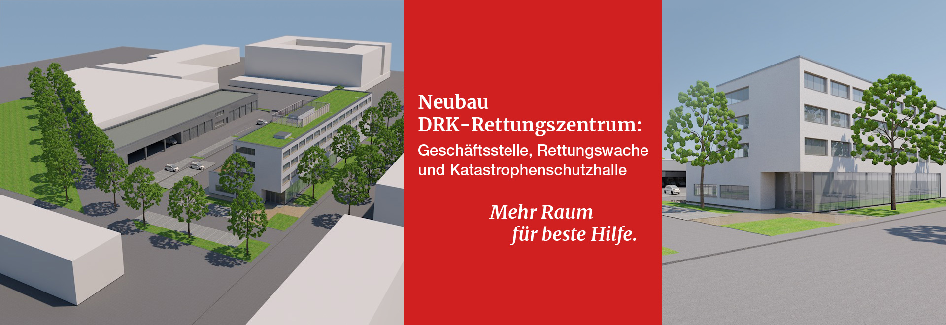 Illustrationen vom Neubau mit Gelände und Ansicht