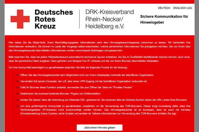 Portal für Hinweisgebende Website Portal für Hinweisgebende